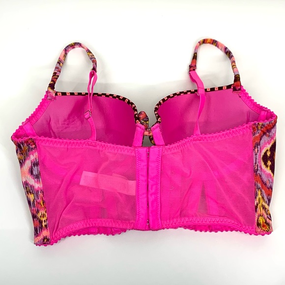 Victoria’s Secret Hot Pink Multi Boho Aztec Geometric Bustier Bikini Size 32C - Picture 2 of 13